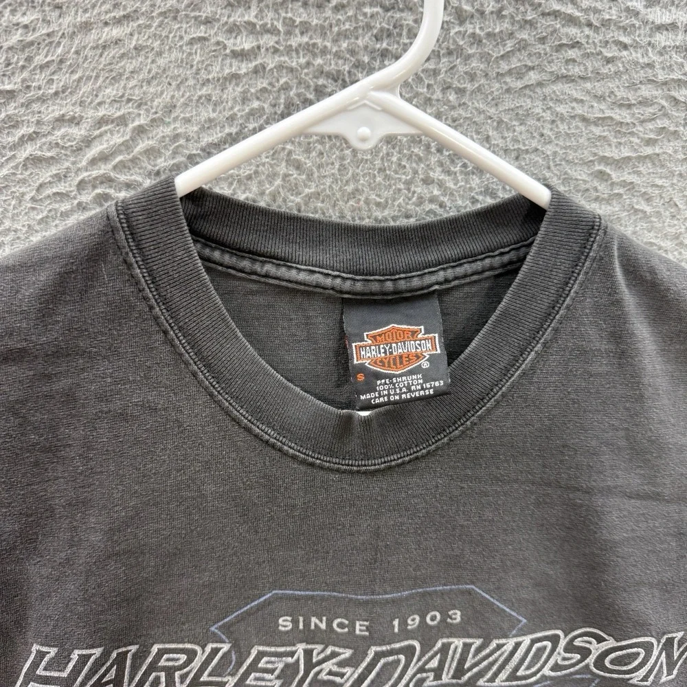 Vintage Harley Davidson Shirt Adult Small Black Biker Grunge Nature Faded USA - Picture 10 of 11